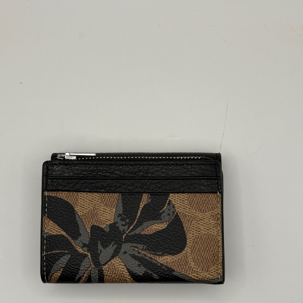 Coach Black and Tan Floral Card Holder